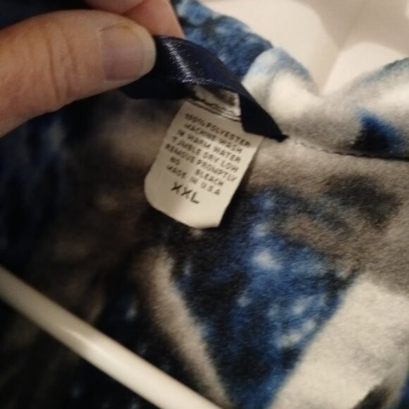 New Fleece Mock neck Sweatshirt XXL Blue Gray Owls contrast Full zip 2 pockets - Picture 11 of 11